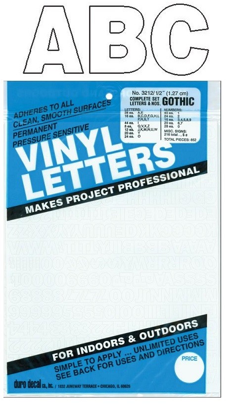 Permanent Adhesive Vinyl Letters & Numbers 1/2″ GOTHIC WHITE «»SHIPS TODAY»»