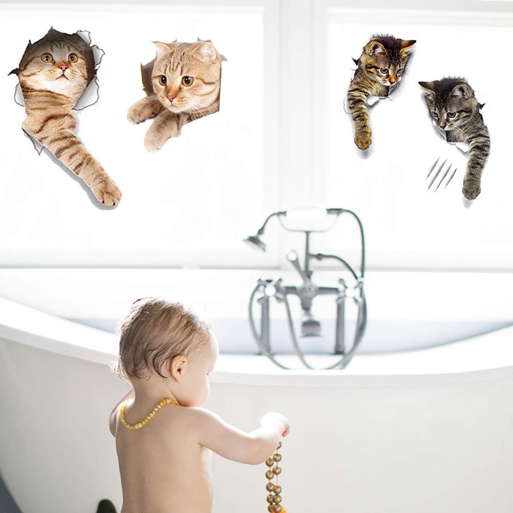 Cute 3D Cartoon Cat Wall Stickers – Easy Peel Vinyl Decor for Kids’ Rooms