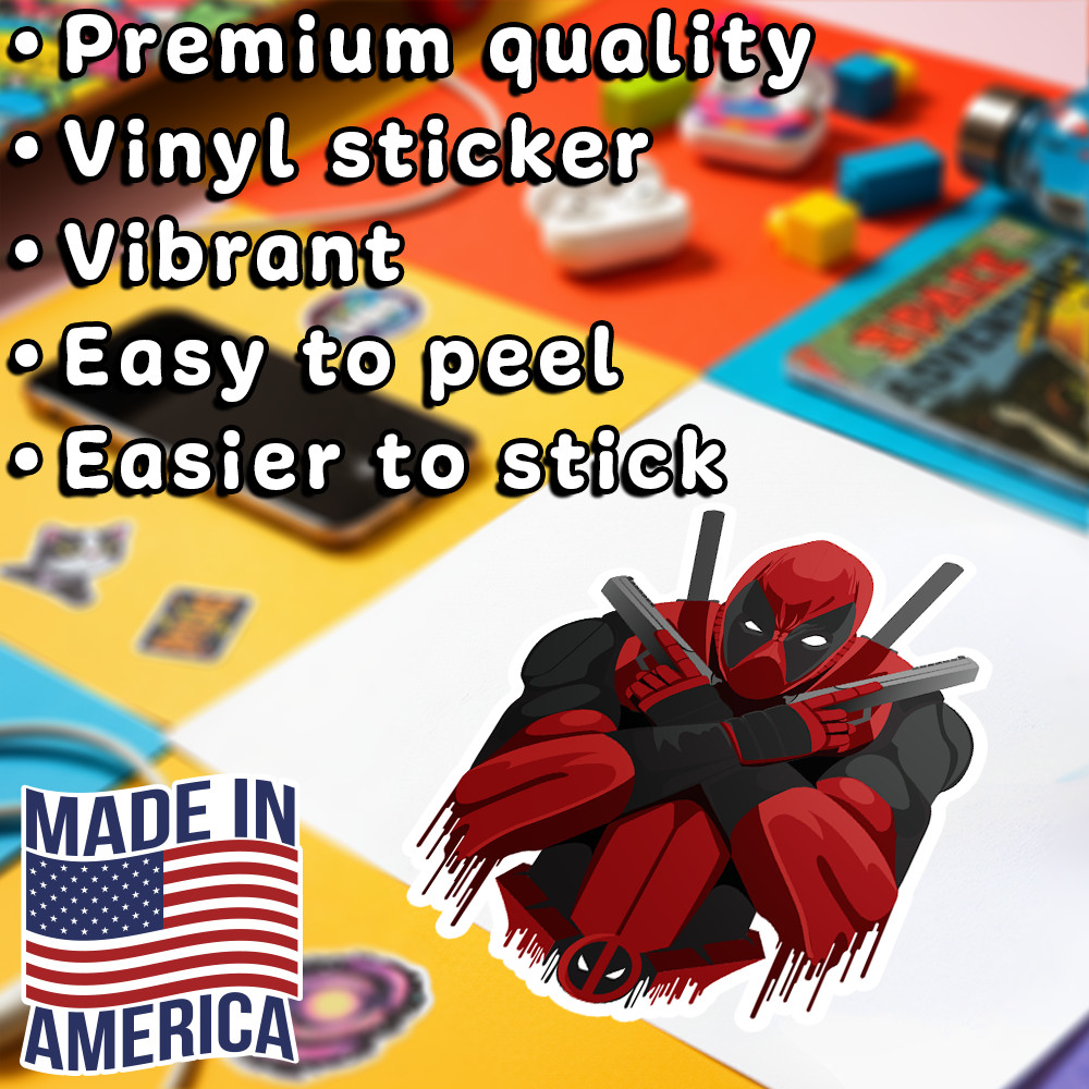 Deadpool Adhesive Vinyl Decal, Weatherproof Sticker 5″W x 5″H