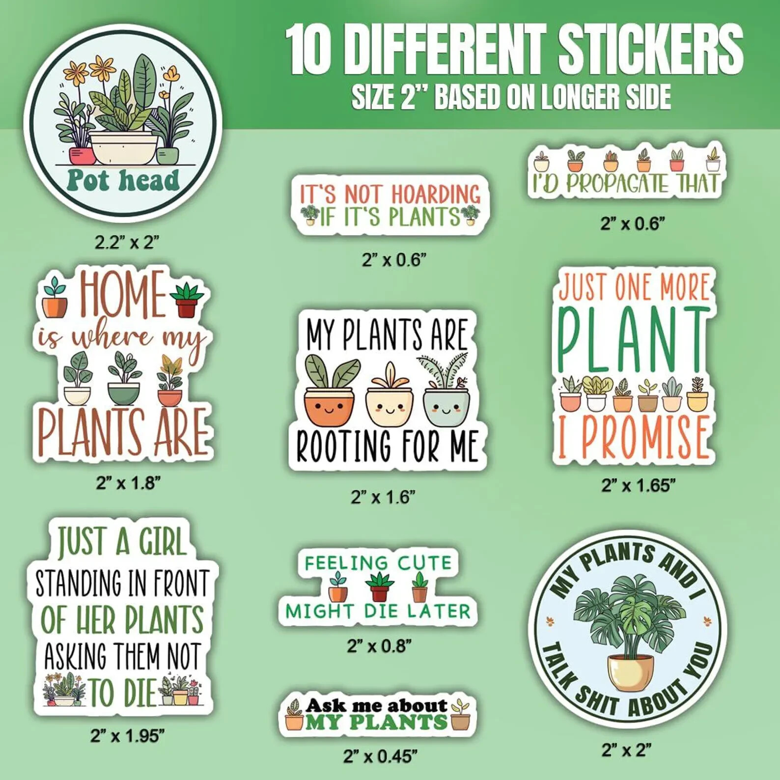 10pcs Plant Stickers Garden Botanical Plant Pot Gardener Lover Multiple Design