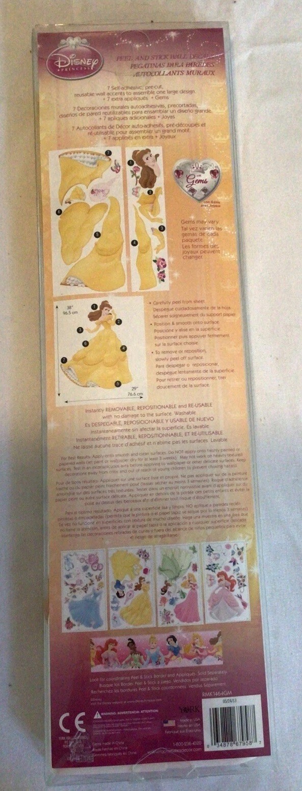 BELLE DISNEY PRINCESS Decal Removable WALL STICKER Home Decor Mural Girls Room