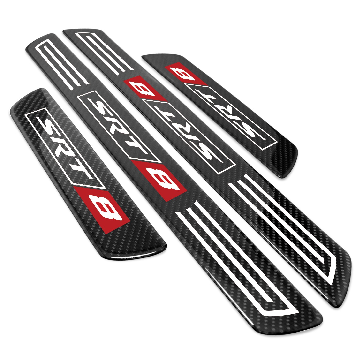 Dodge SRT-8 Logo X-Large Black Carbon Fiber 4 Pcs Universal Door Sill Plates