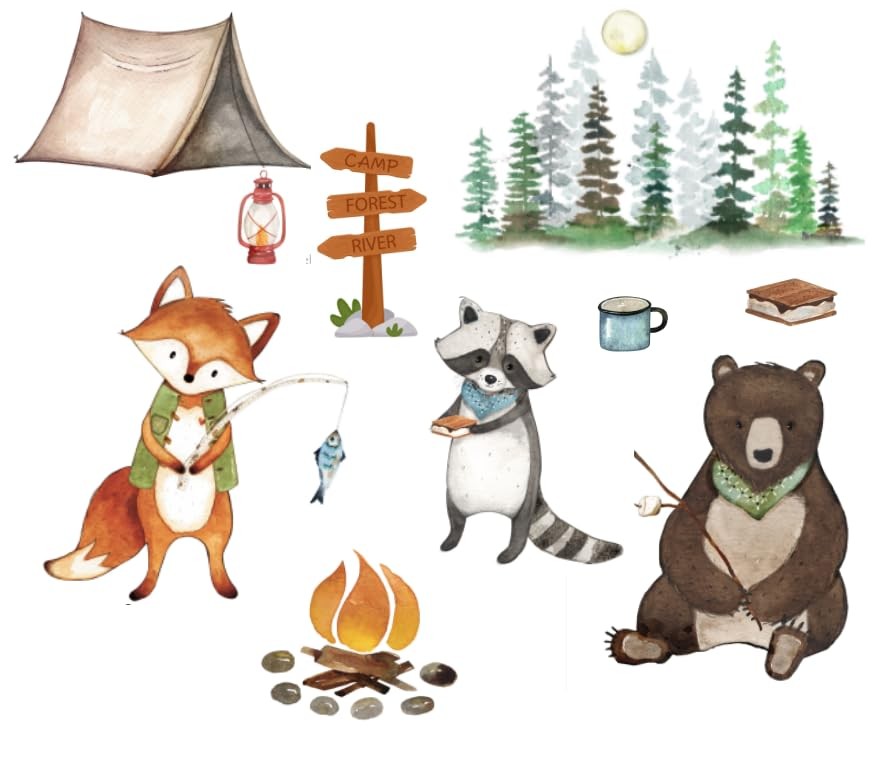 Large Camping Wall Decals Peel and Stick for Bedroom Bathroom,Camping Themed …