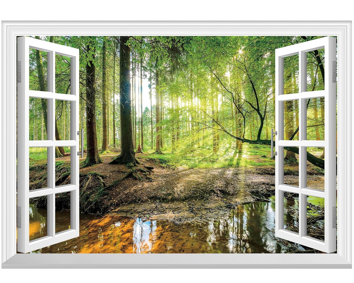Forest Wall Mural Jungle Wall Decal Fake Window Sticker Faux Wall Art Wall