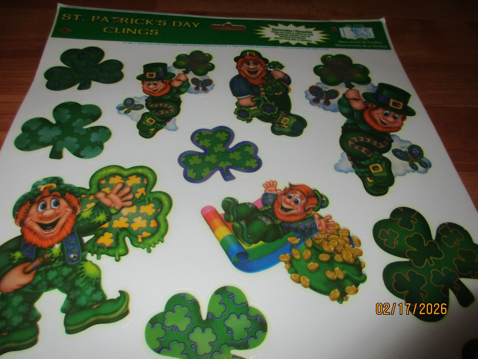 2002 Beistle St Patricks Clings Leprechaun Vintage 14pc Window Decoration NOS