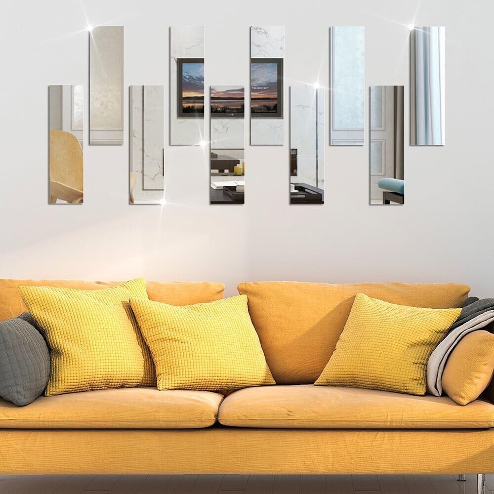 40pcs Long Strip Acrylic Mirror Wall Stickers Self-adhesive Rectangle Tile Decal