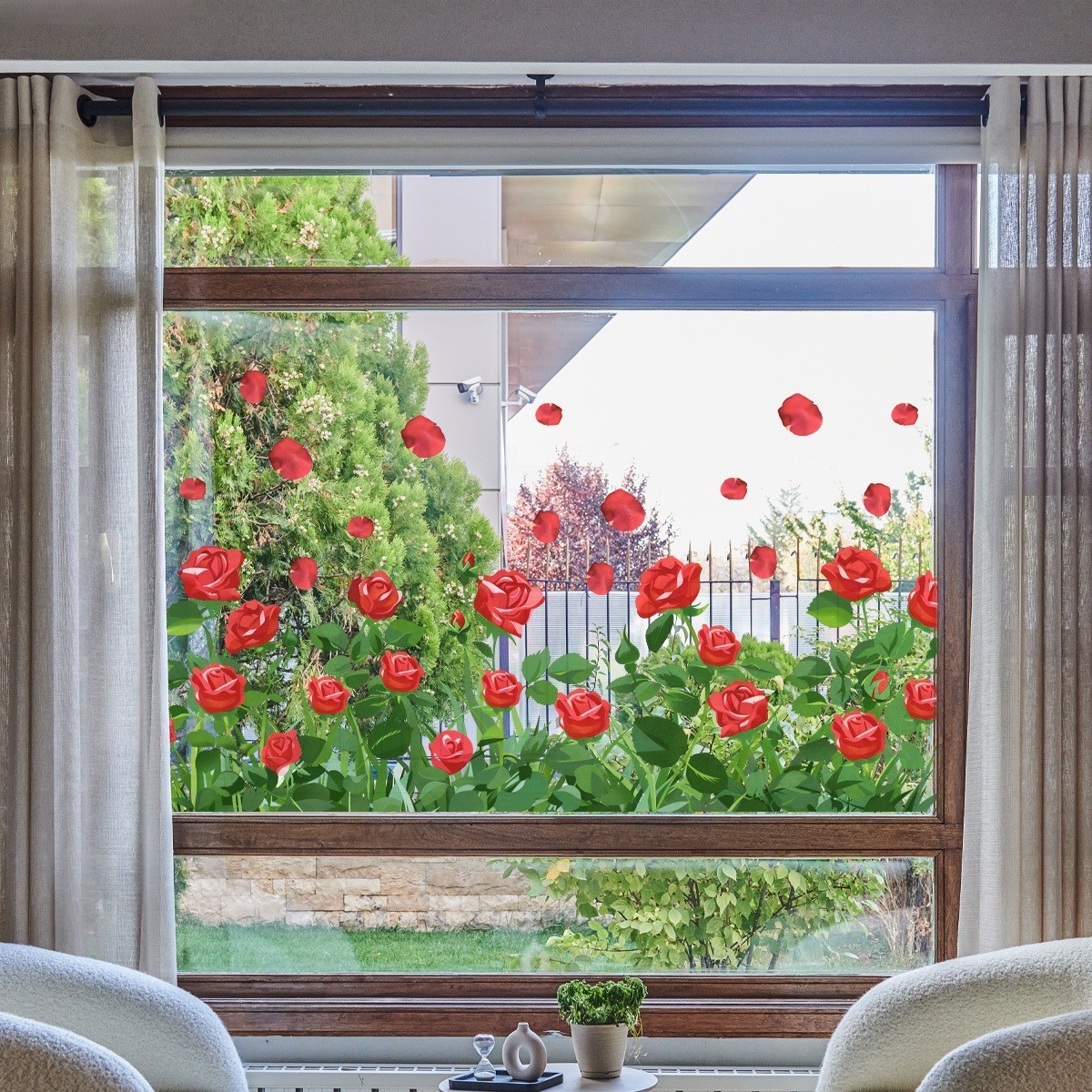 90x30cm Red Rose Window Cling PVC Reusable Static Cling for Doors Mirrors