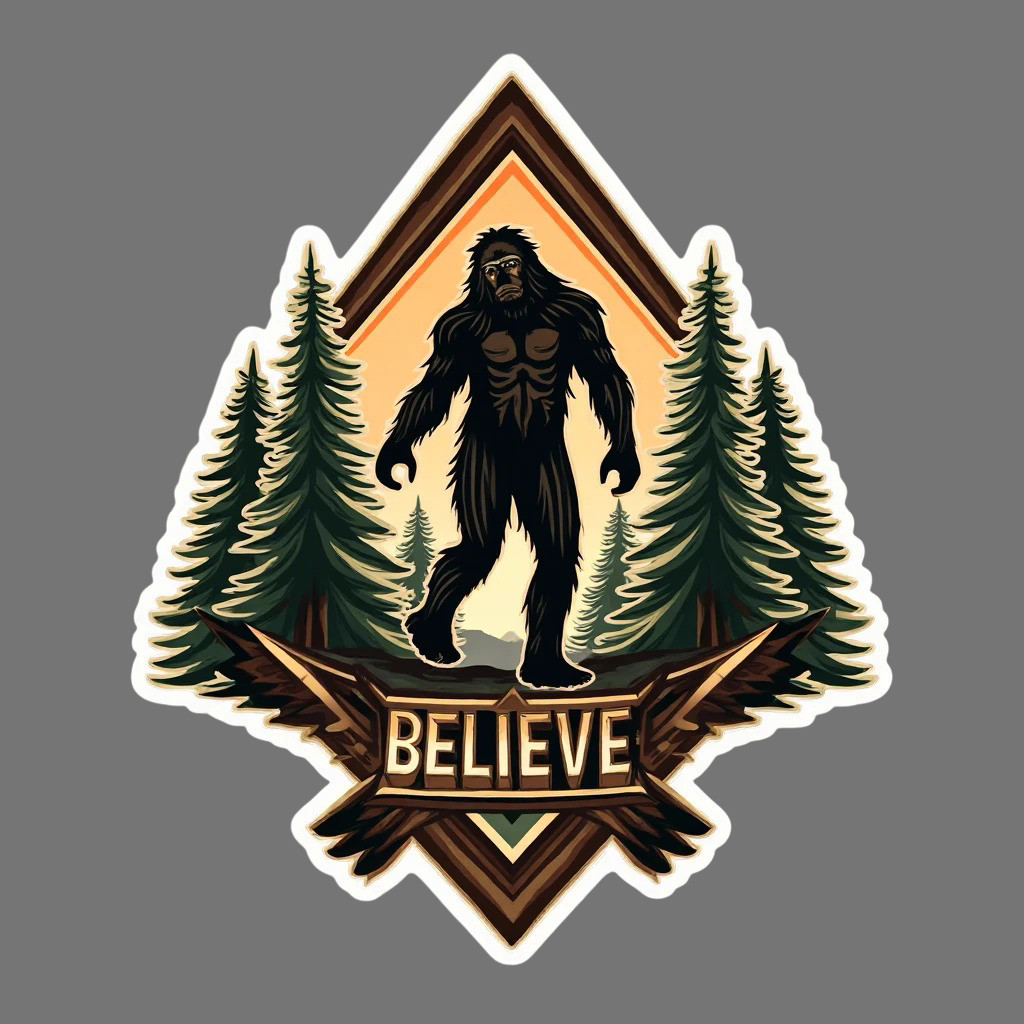 bigfoot sticker vinyl decal starry night forest believe sasquatch silhouette