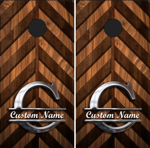 Chevron Wood Personalized Monogram and Name Cornhole Board Wraps ONLY – 2 Pack