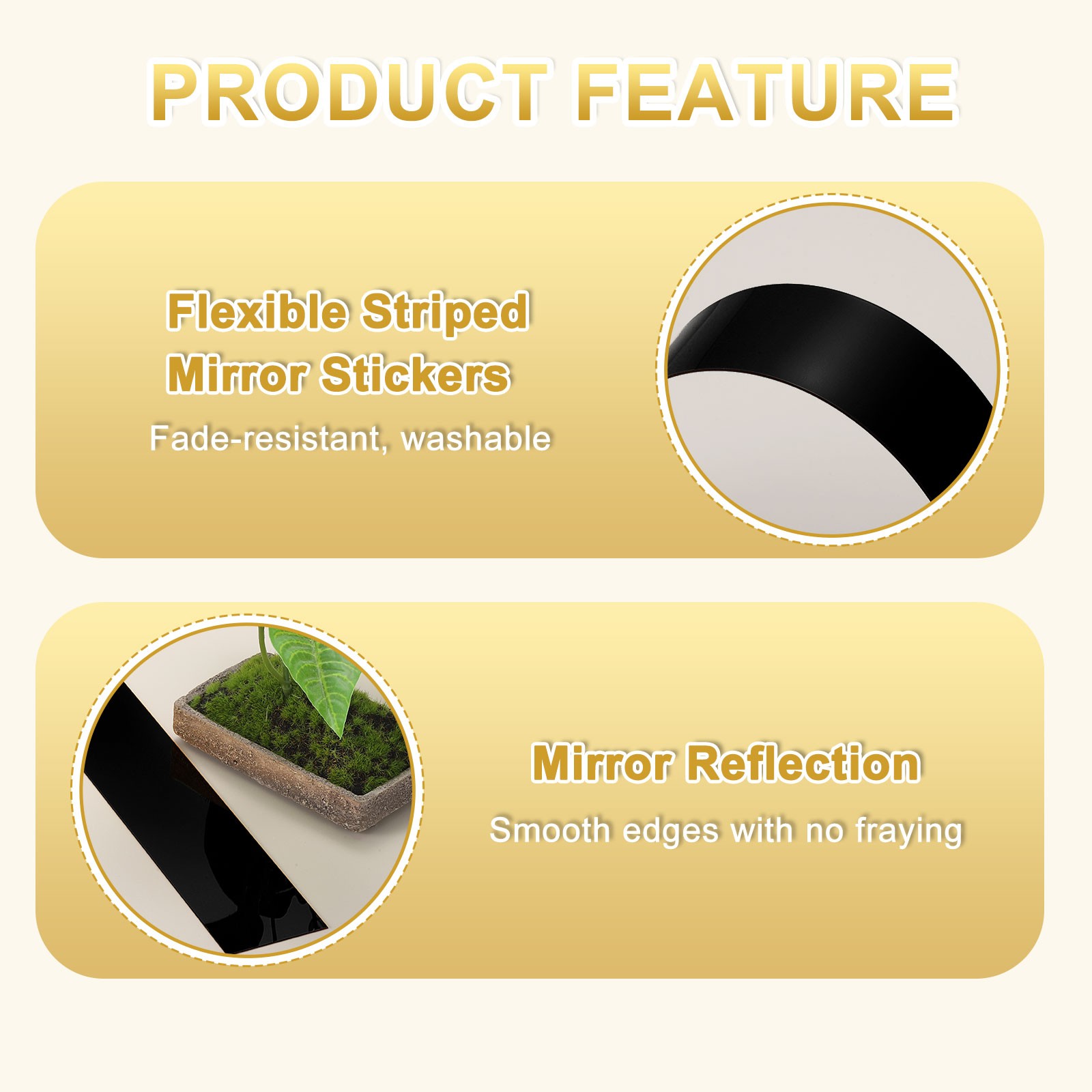 30 Pcs Striped Mirror Stickers, 1.57» x 11.8» Mirror Wall Stickers, Black