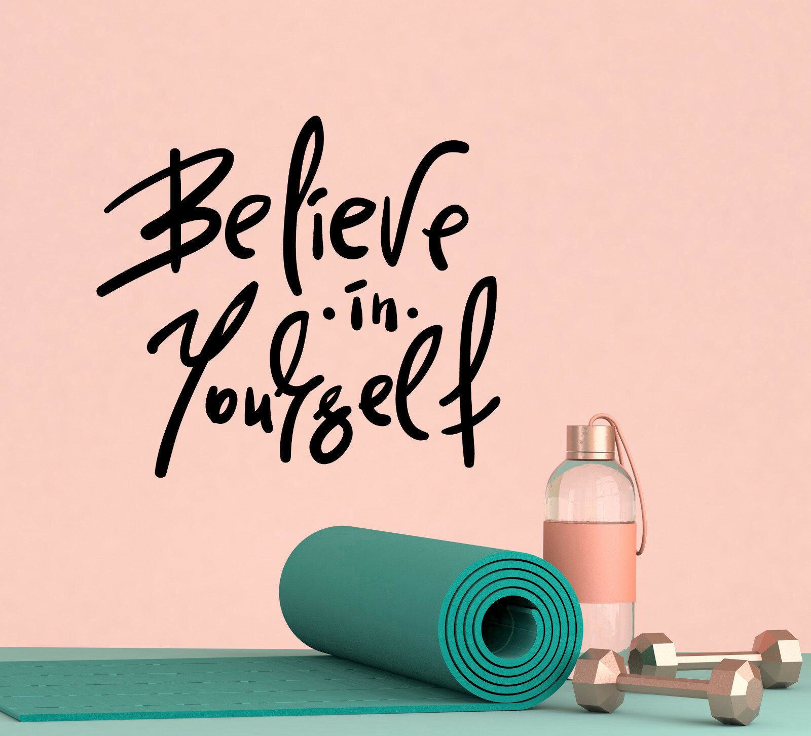 Vinyl Wall Decal Phrase Believe In Yourself Gym Stickers 22.5 in x 20 in gz197