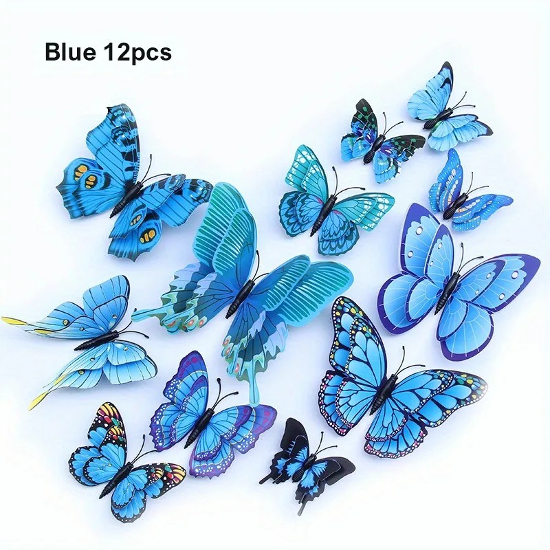 12pc 3D Butterfly Wall Decor Stickers DIY Magnetic Decals Room Party Decorations
