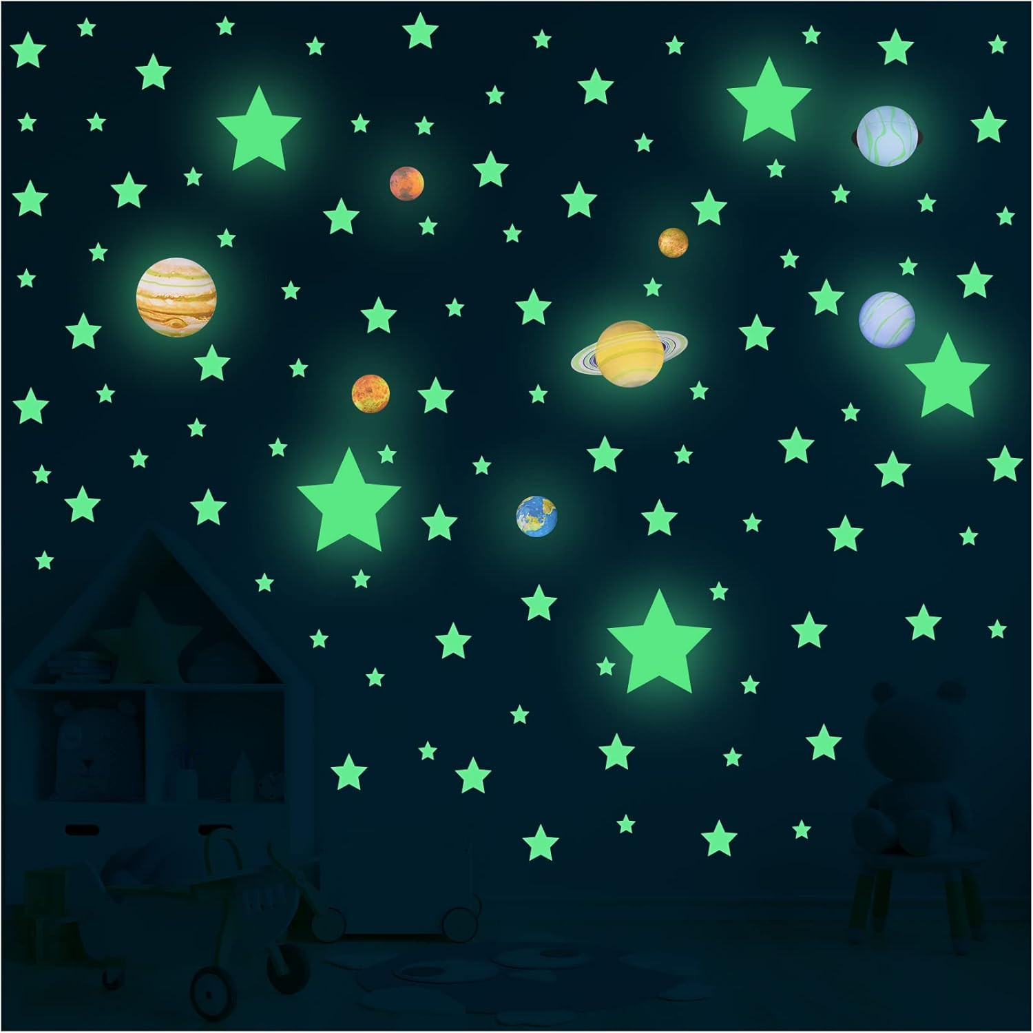 Glow in the Dark Stars and Planet Solar System Walls 109 Fluorescent Stars Stick