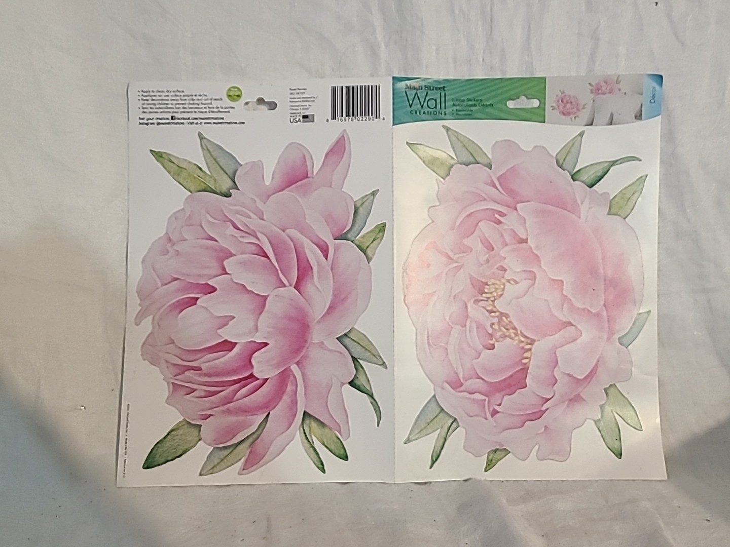 Lot-18 Sheets Main Street Wall Creations Peonies Floral Removable Jumbo Stickers