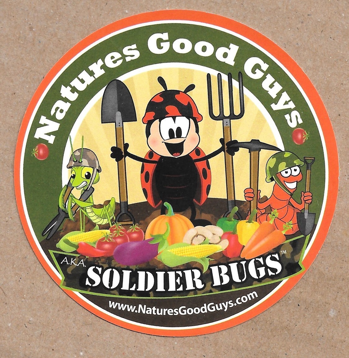 Natures Good Guys Soldier Bugs – Paper Sticker 3.5″ Round Durable