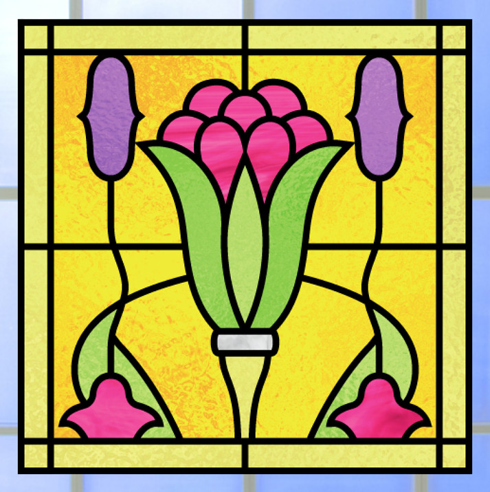 Art Deco Faux Stained-Glass WINDOW CLING Size 8″ Square Vinyl