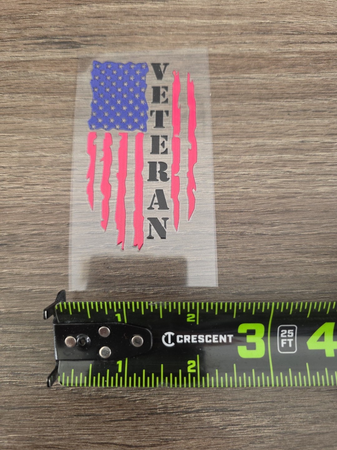 US Veteran Torn Flag Draped Raised UV DTF Sticker Decal In Color 3.5in X 2.5in