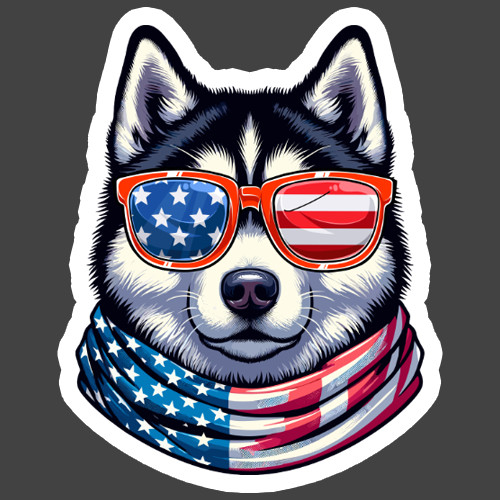 Husky Sticker Vinyl Decal Patriotic USA Flag Sunglasses Dog Lover Gift