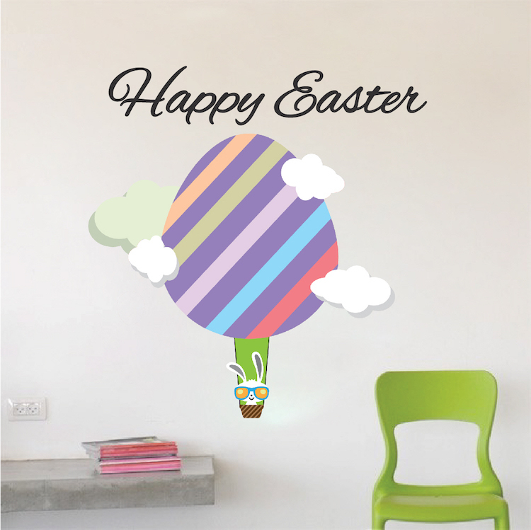 Happy Easter Mural Clings Vinyl Decal Wall Art Bunny Rabbit Art Holiday, h98