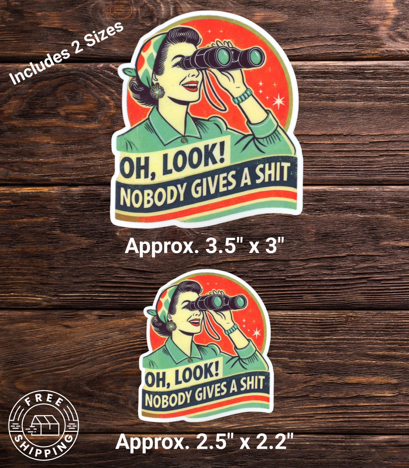 x2 OH, LOOK NOBODY GIVES A SH**T FUNNY HUMOR STICKER Retro Design