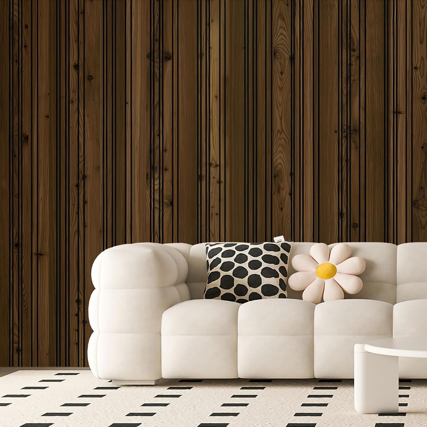 4-Pack Glue-On Wall Panels, Wood Grain Texture Interior Wall Decor, 104″X12″ Rec
