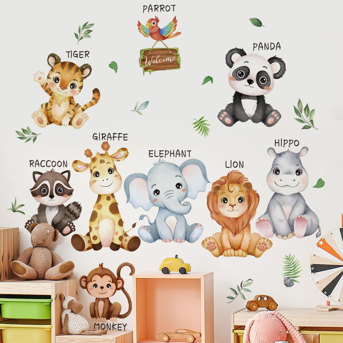 Large Safari Animals Educational Wall Decals Jungle Animals Wall Stickers Lion P