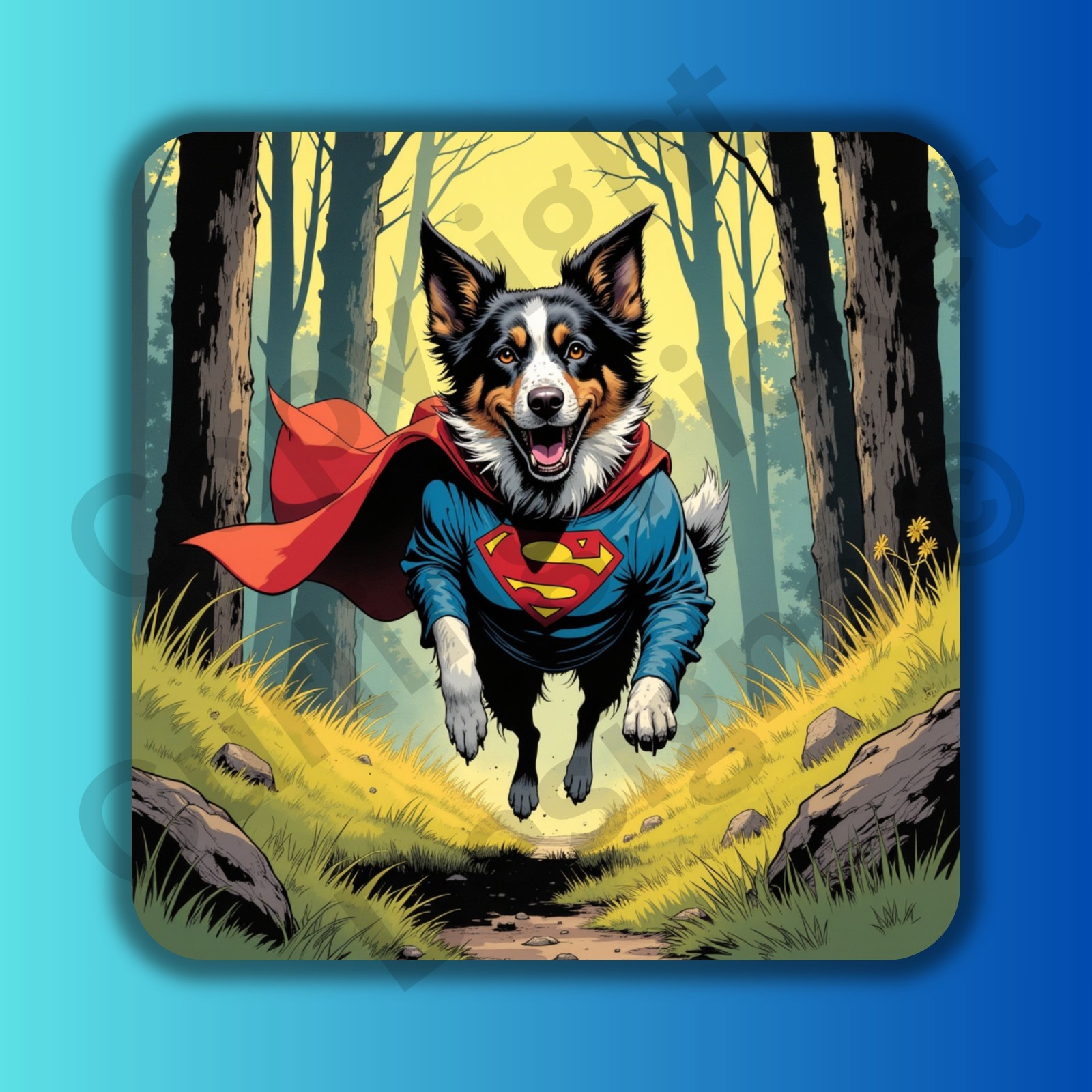 Super Border Collie Forest Square Superhero Fun 3″ Vinyl Sticker