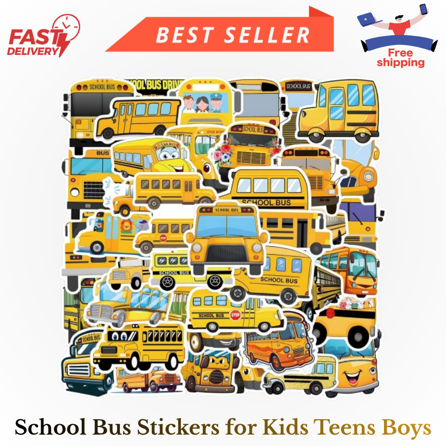 School Bus Stickers 55pc Yellow Vinyl Decals Kids Teens