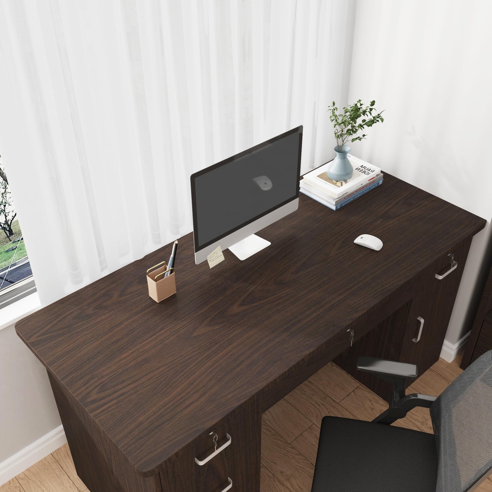 JSEVEM 16″×354″ Dark Brown Black Walnut Wood Wallpaper Peel and Stick Darke