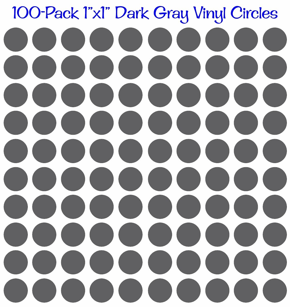 100 pack 1″x1″ Diameter Round Dark Gray Vinyl Circles / Polka Dots Decals 1×1
