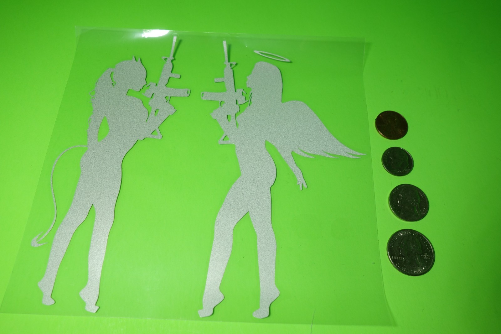 Angel vs Devil Armed Silhouette Vinyl Sticker – Dual Figure Decal