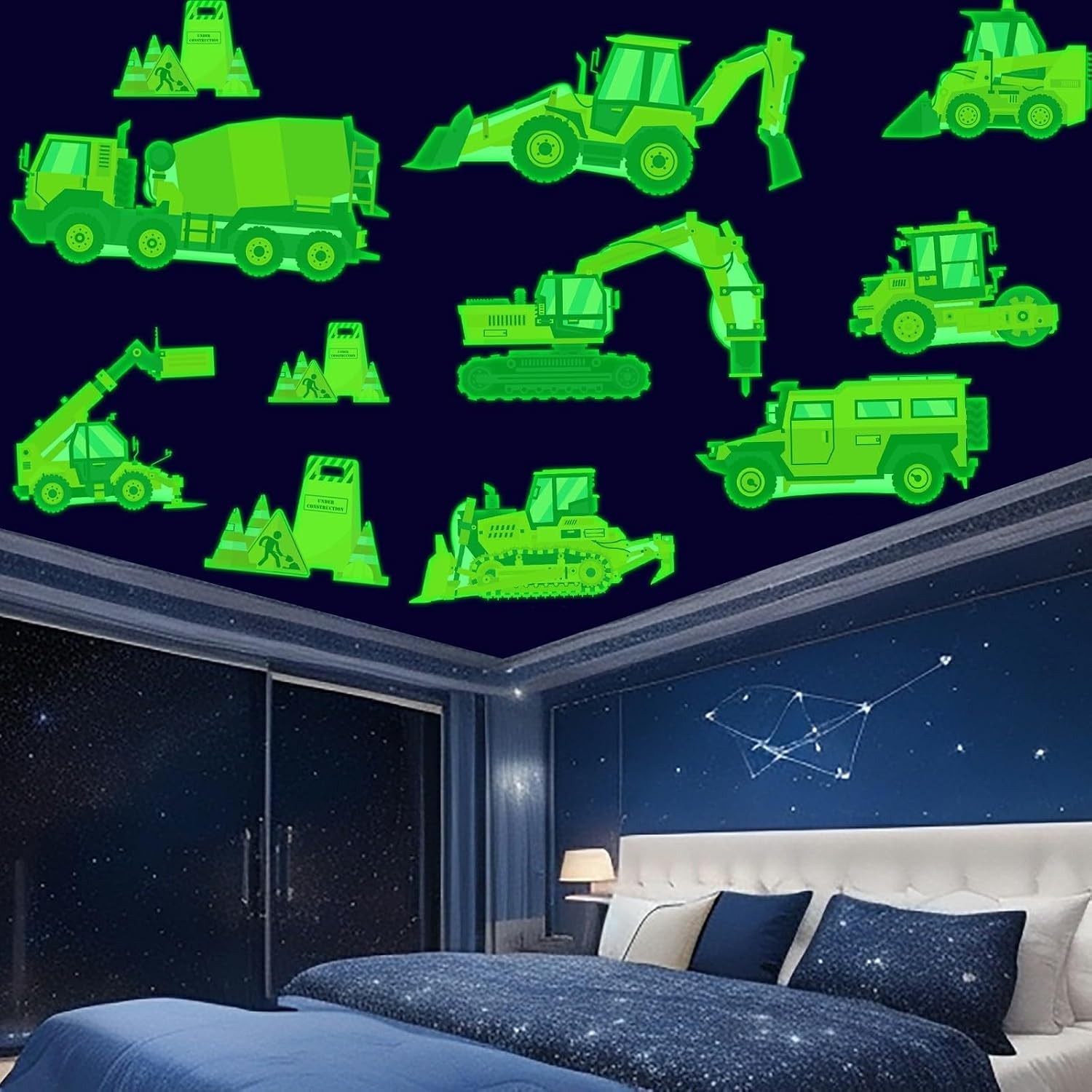 Glow in The Dark Construction Stickers, 23 PCS Glowing Luminous Truck Excavat…