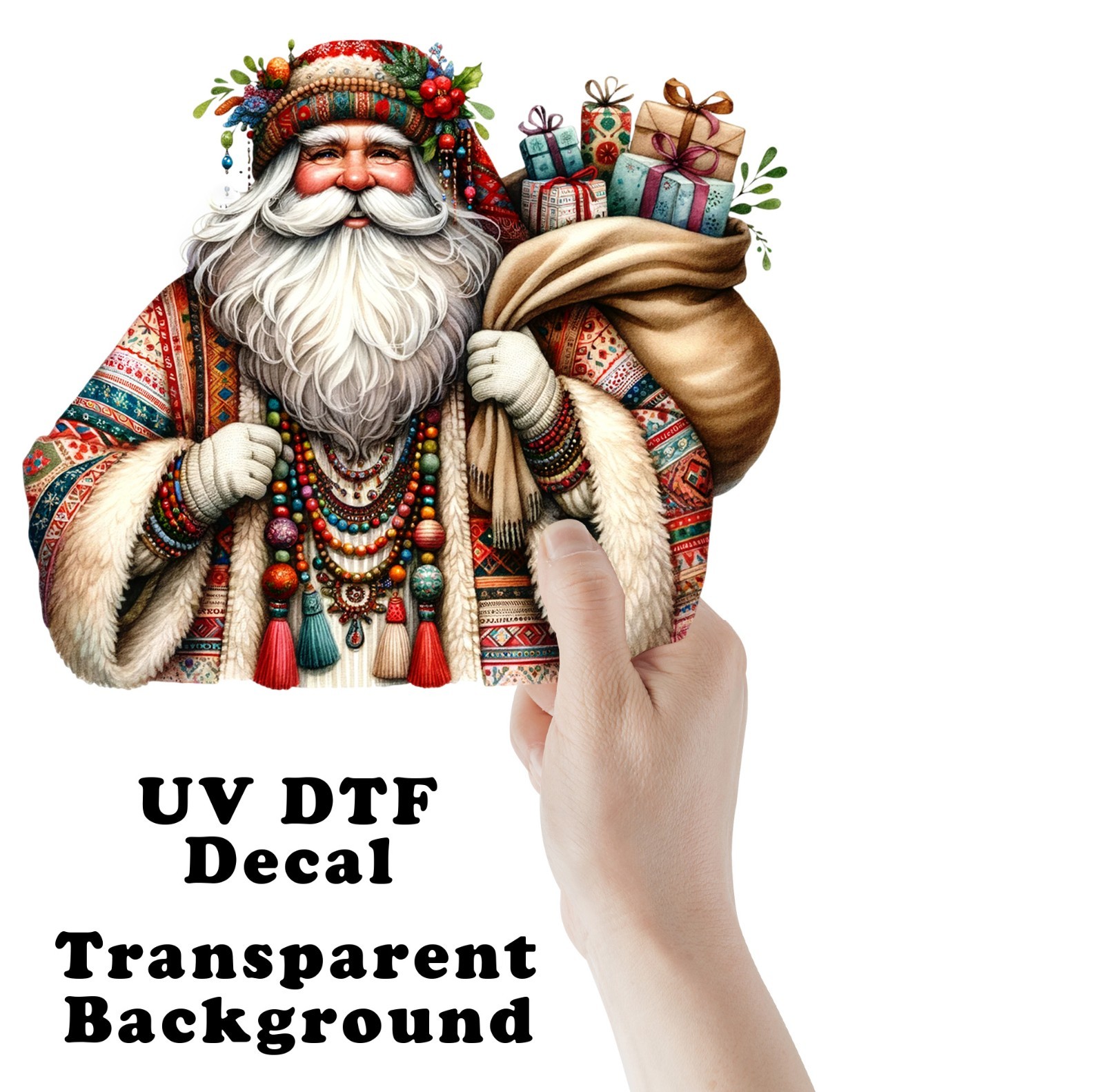 Boho Santa Christmas UV DTF Transparent Sticker / Decal