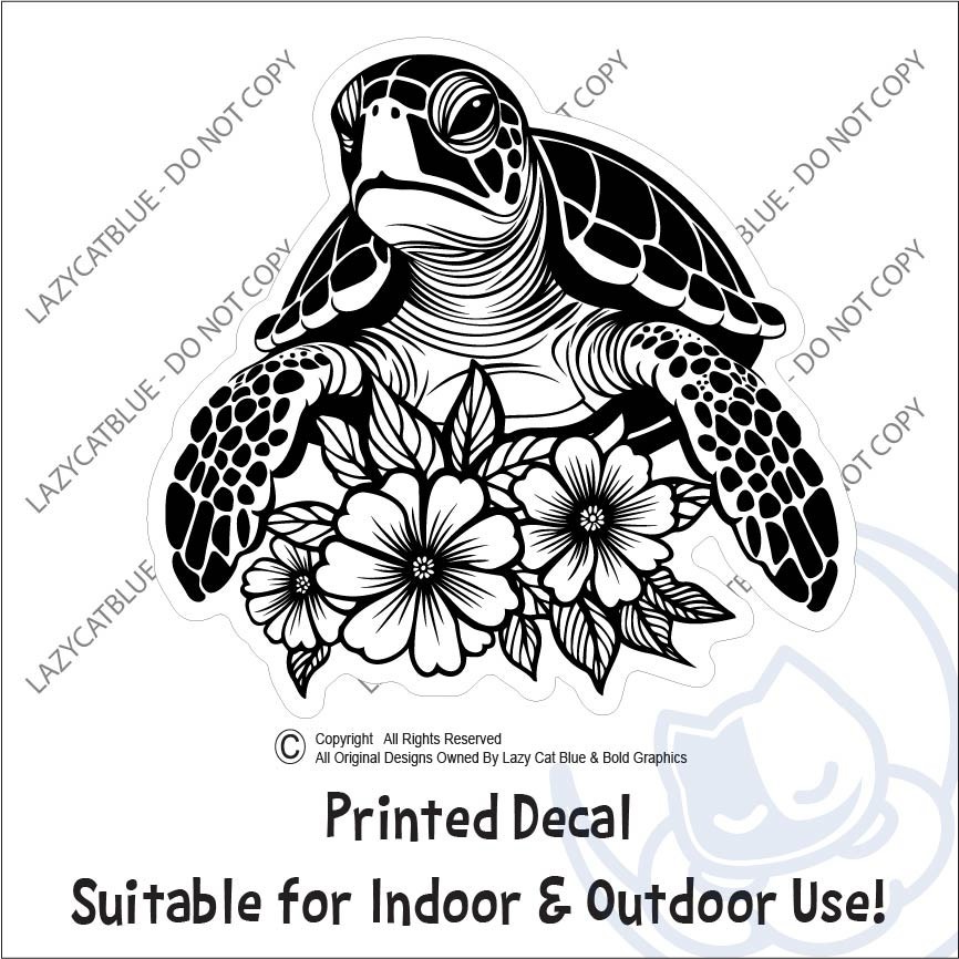 Sea Turtle & Hibiscus Decal Sticker Ocean Wildlife Life Beach Tropical Hawaii