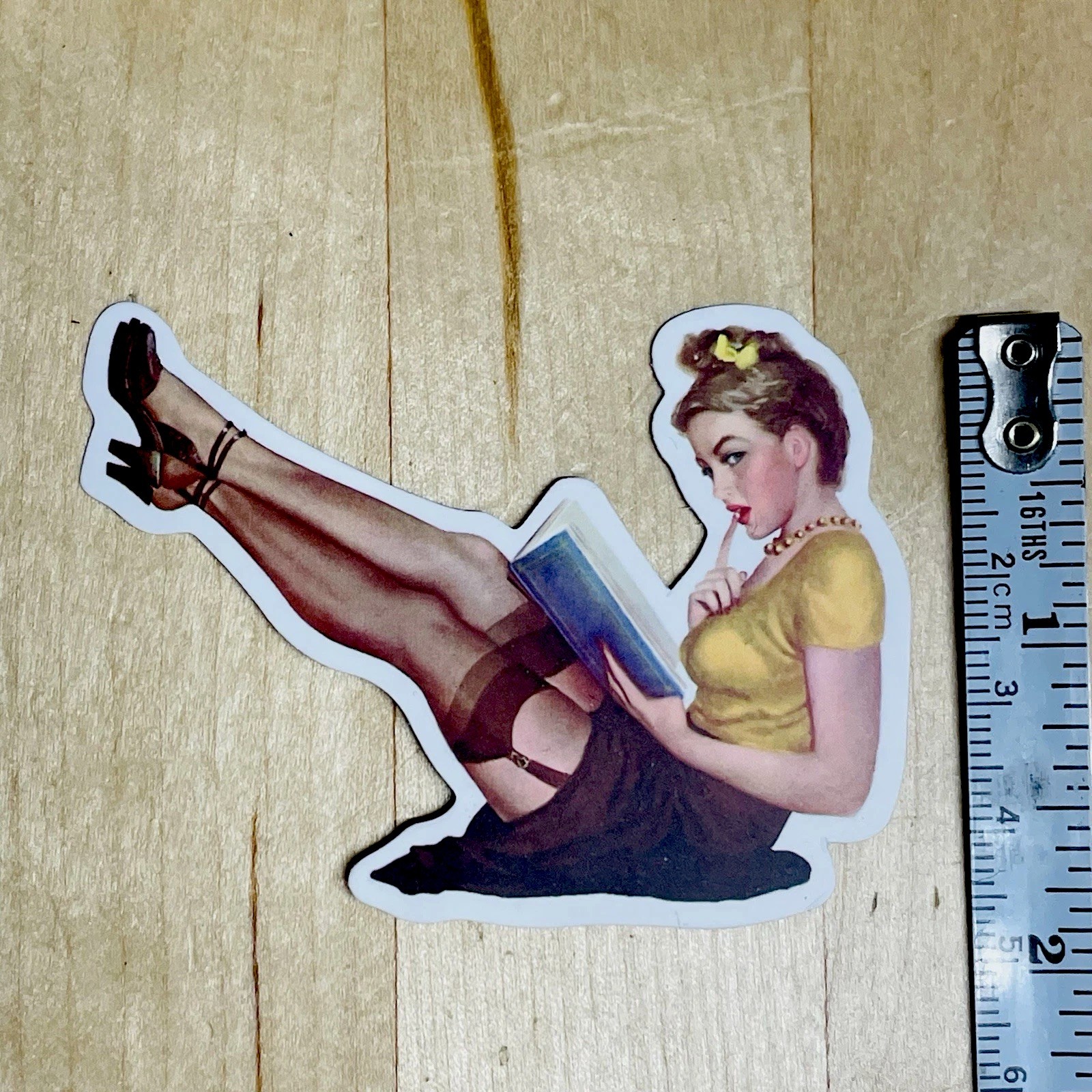 Sexy Teacher Reading Book Retro Pinup Girl 2.5″ Vinyl Bumper Sticker Decal
