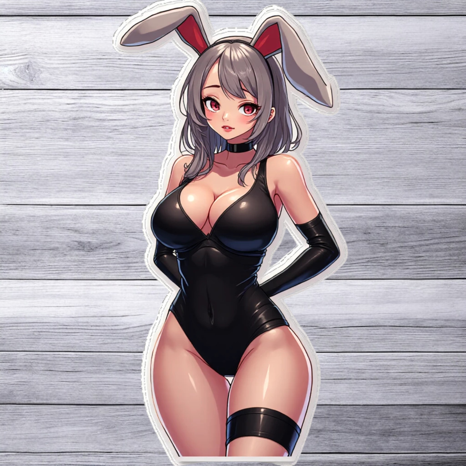 Pinup girl sticker vinyl decal sexy bunny girl in black bodysuit anime style