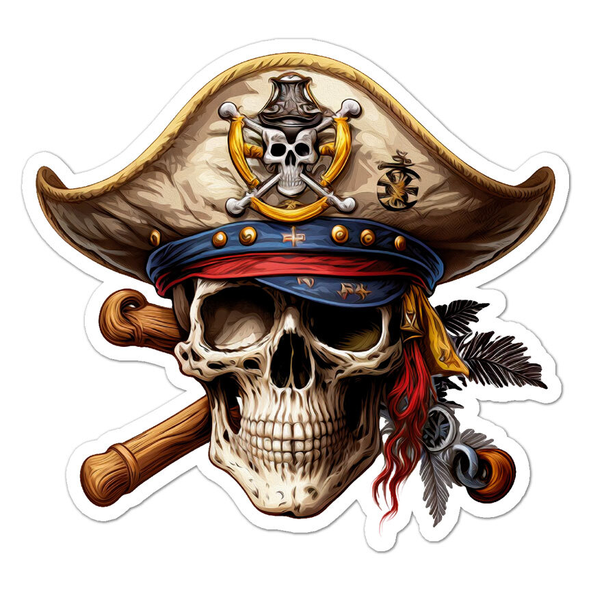 Pirate Skull, Vinyl Decal Sticker, Indoor Outdoor, 3 Sizes, #9376