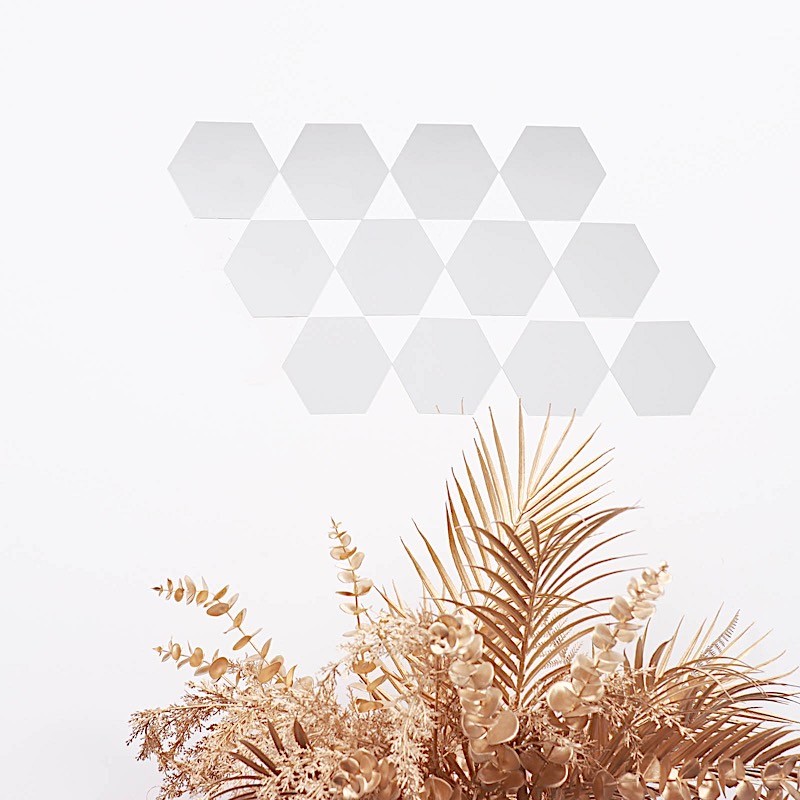 12 Silver 7″ Hexagon Acrylic Stickers Mirror Wall Decals Dorm Rooms Decorations