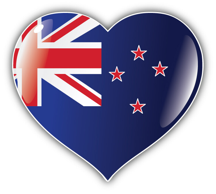 New Zealand Flag Glossy Heart Car Bumper Sticker Decal