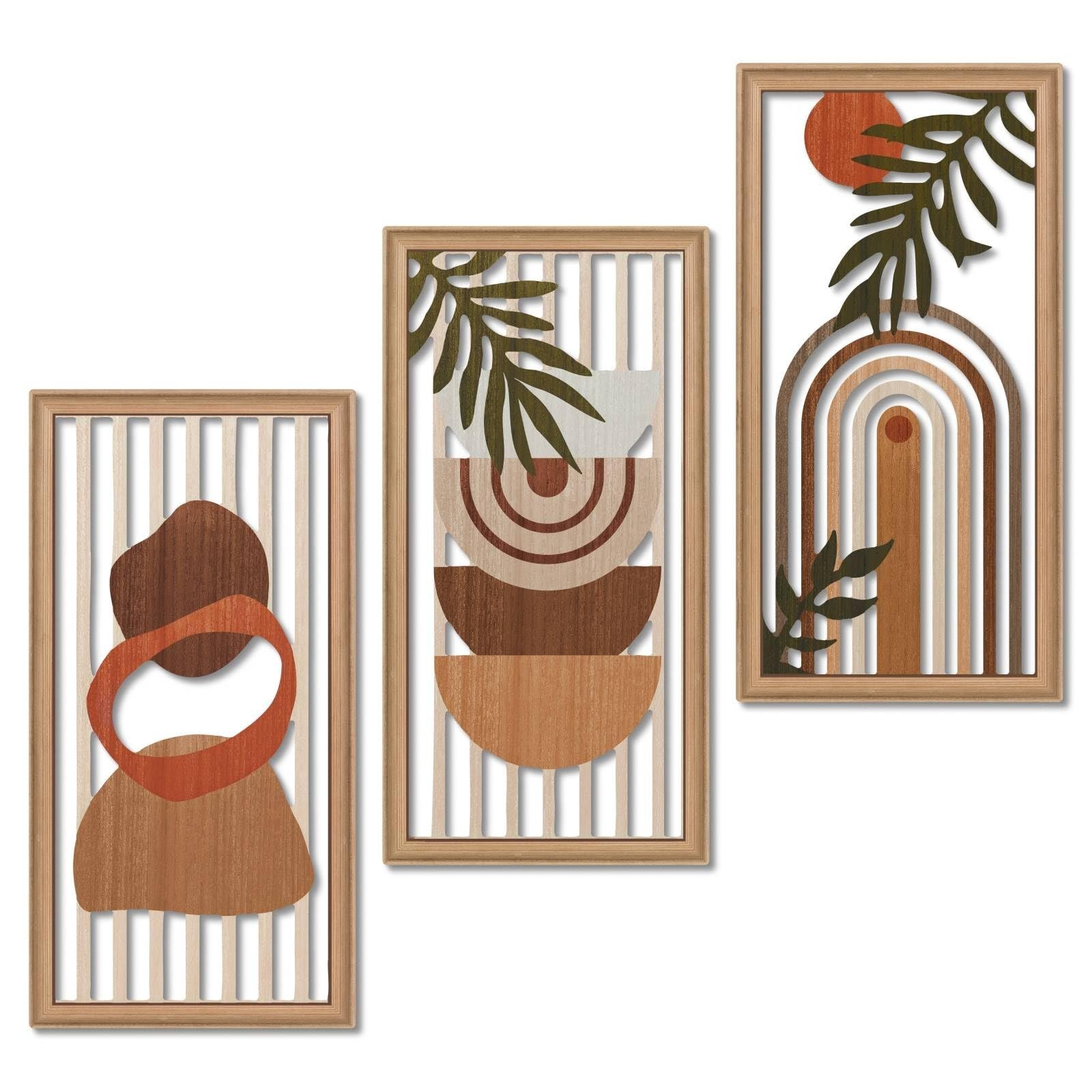 Putuo Decor Boho Wall Art Set of 3, Modern Minimalist Wooden Wall Decor, Abst…