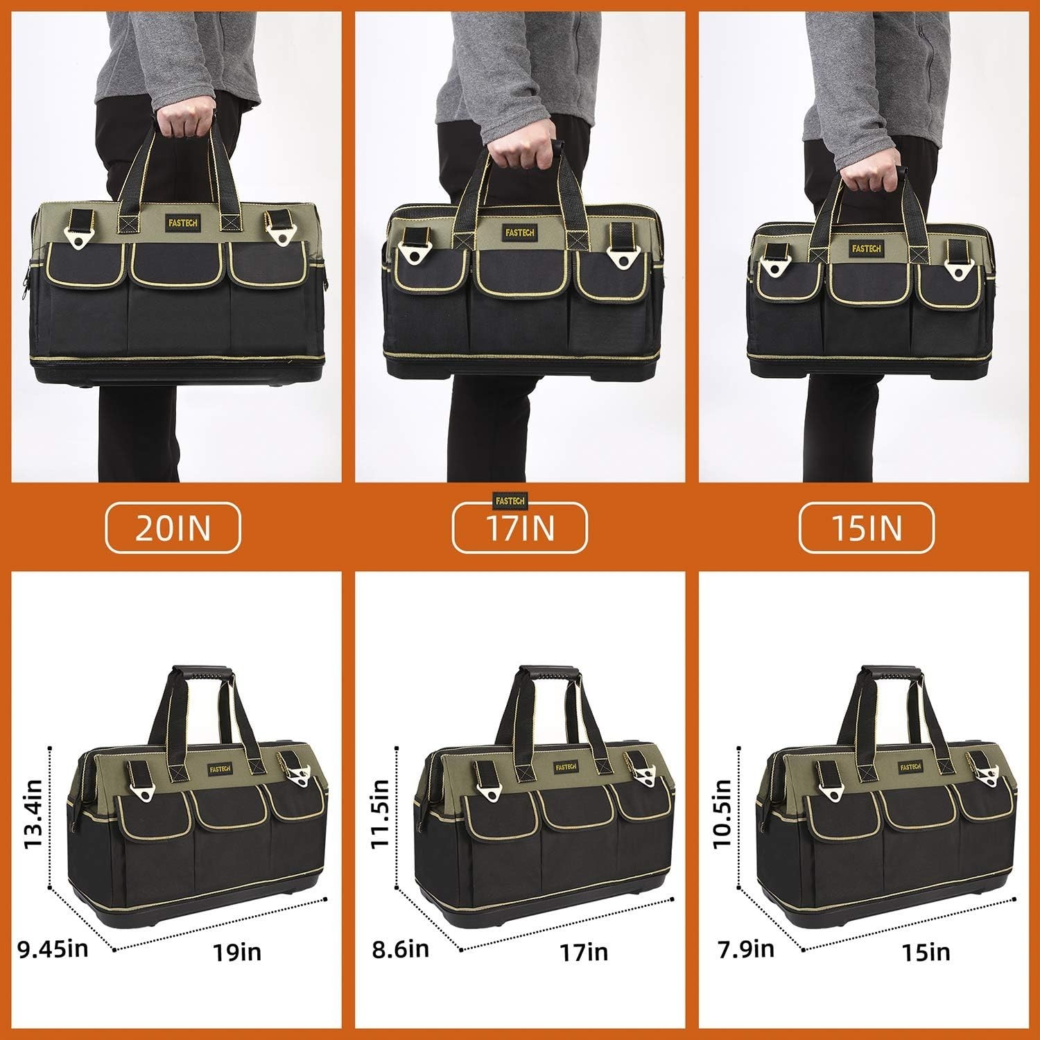 20-Inch Wide Mouth Tool Bag with Water Proof Molded Base，Wide Mouth Tool Tote Ba