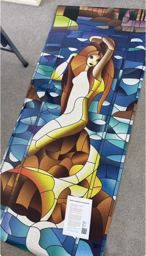 Stained Glass Mermaid Window Wall Art, Opaque Glossy Laminated Sticker Decal