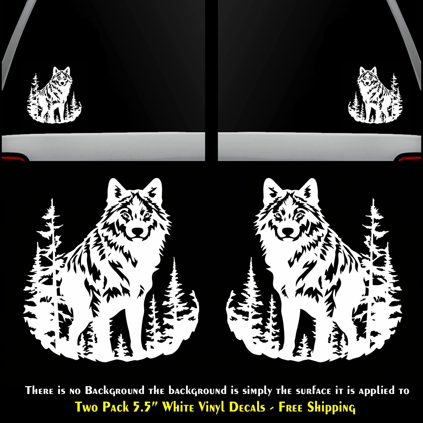 Wolf Stare Two 5.5″ White Vinyl Decal Car Truck Camper Window Door Mirror Laptop