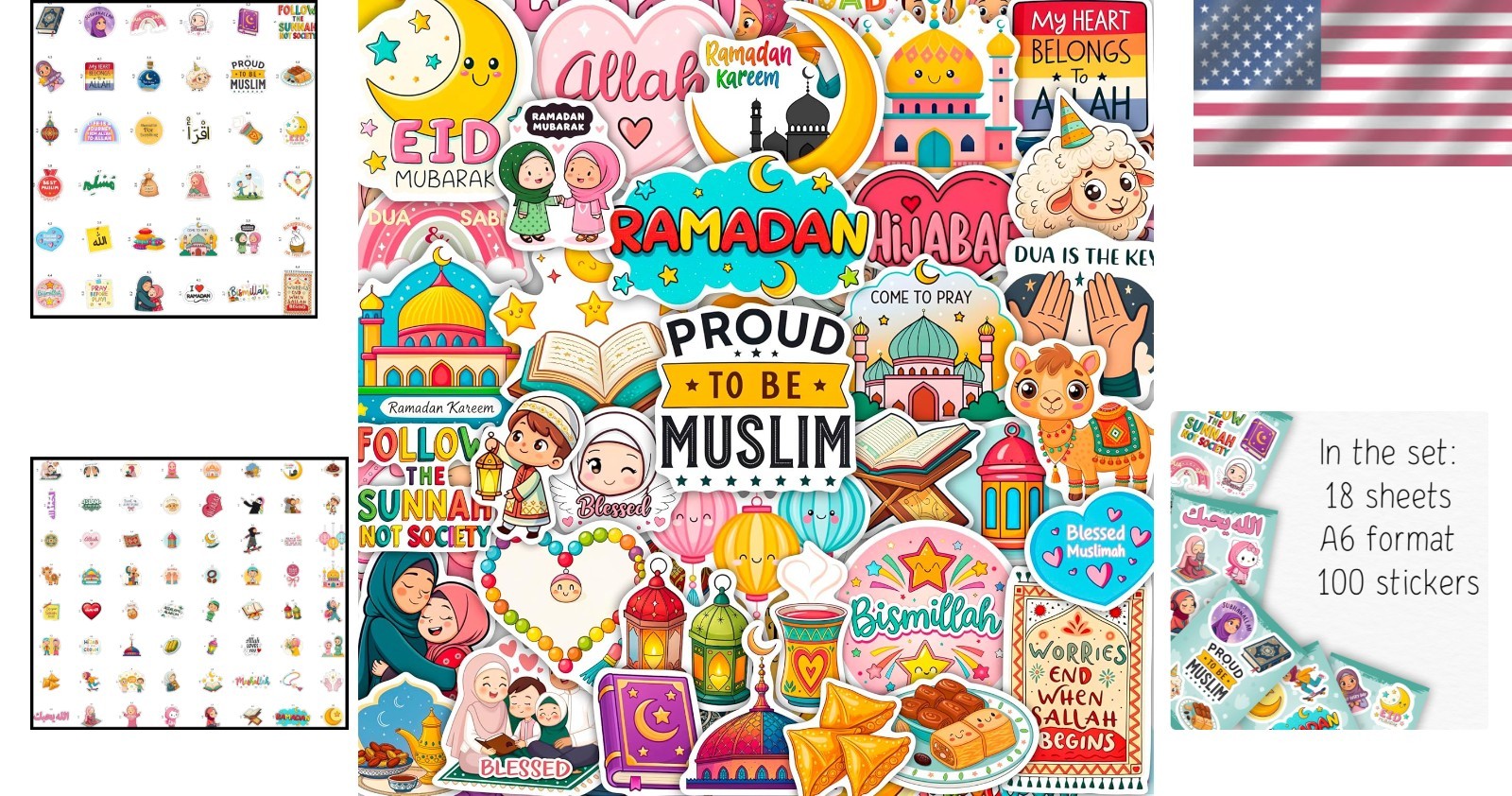 Colorful Islamic Stickers – 100Pcs Muslim Party Supplies