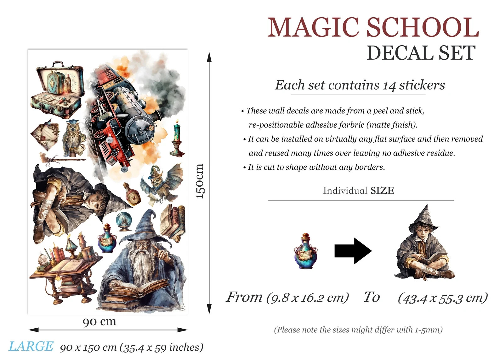 Magical School Train Wizard Decal Stickers – Magic Owl Wand Potion – BR472