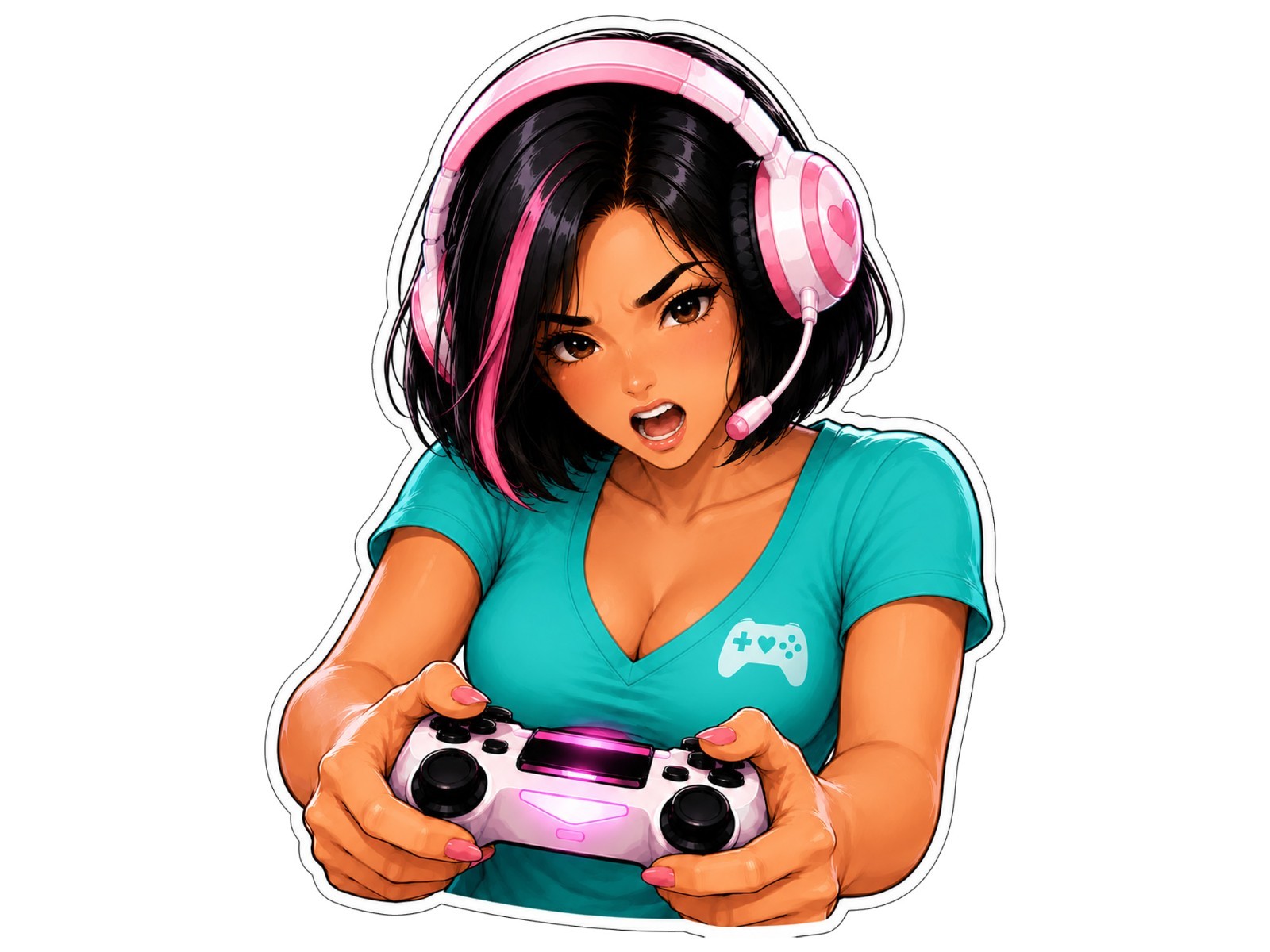 Gamer Girl Sticker Decal – Gamer Girl Controller Laptop Window Car 3.2″