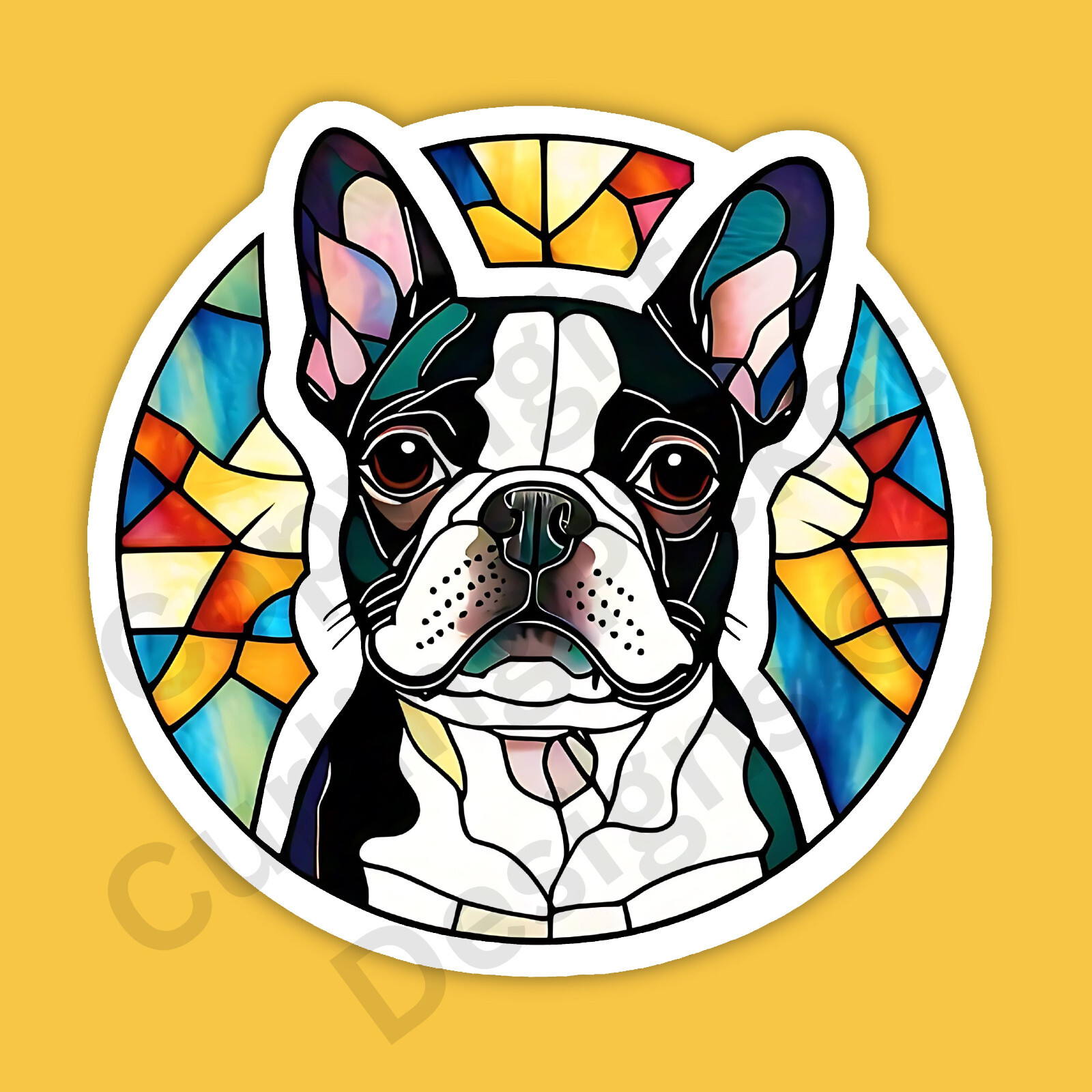 Stained Glass Style Boston Terrier Breed Dog 3″ Vinyl Sticker